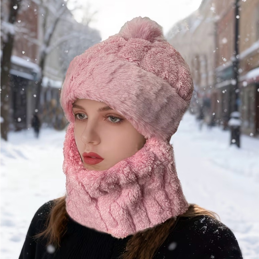 Cozy Pink Knit Hat and Scarf Set
